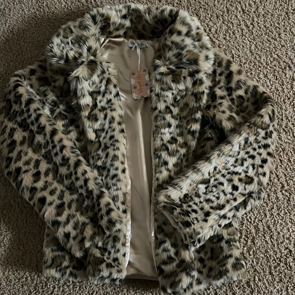 Cheetah coat with gold satin lining, comes with Marigold + Lotus tag - soft